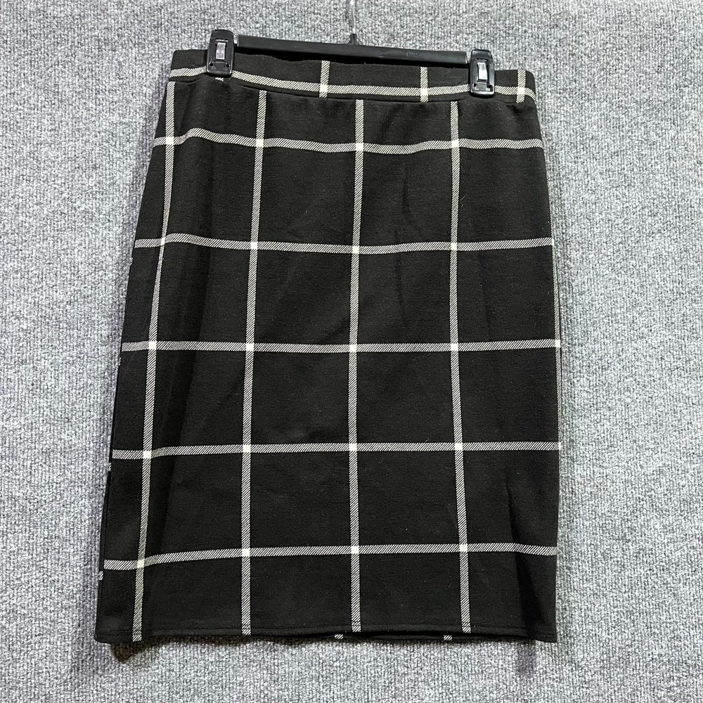 Monteau Pencil Skirt Womens‎ XL Black Windowpane Check Rayon Stretch Knee Length